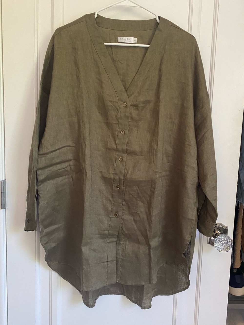 Kainani: Olive Green Linen Button Front Tunic
